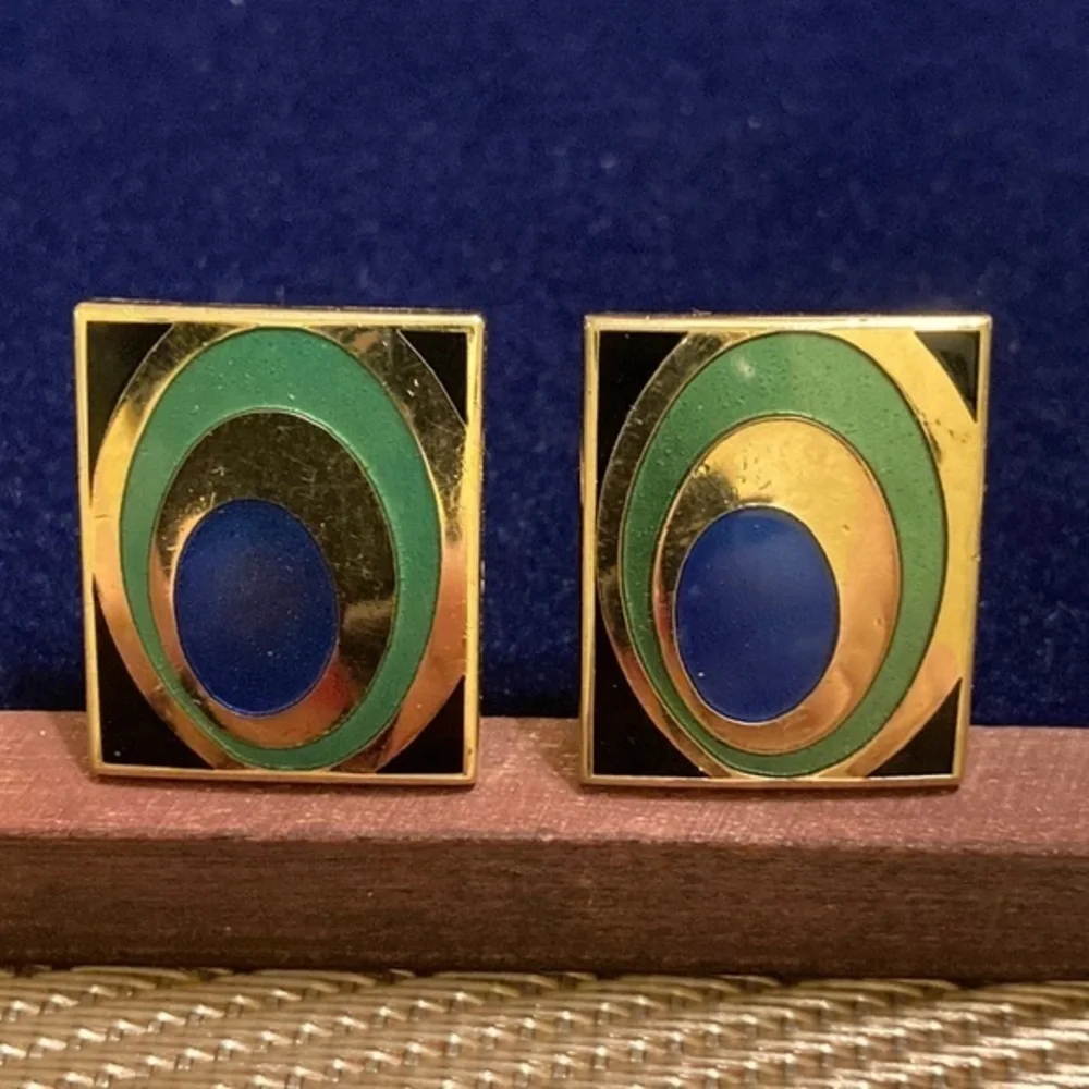 Men’s geometric circles with a circle colorful cufflinks